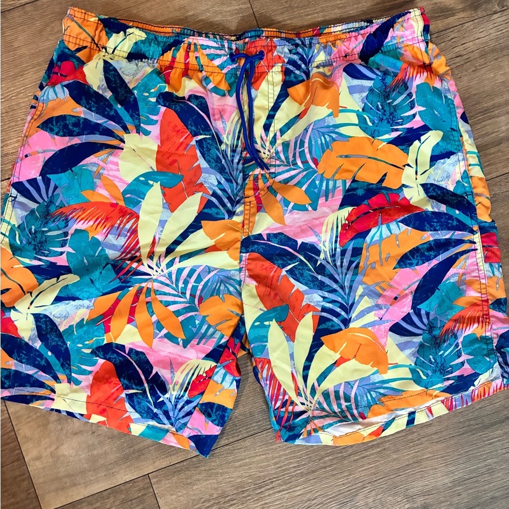 Old Navy Multicolor Tropical Print Swim Shorts - Blue, Orange, Yellow, Pink